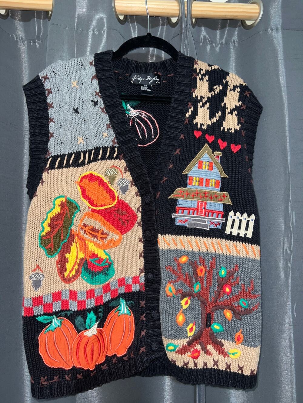 Ugly Halloween Sweater Vest Vintage Fall Pumpkins Size Medium